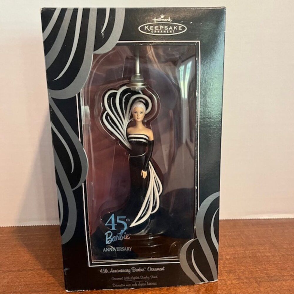 2004 Hallmark Keepsake Ornament Barbie 45th Anniversary Light Display Stand NIB